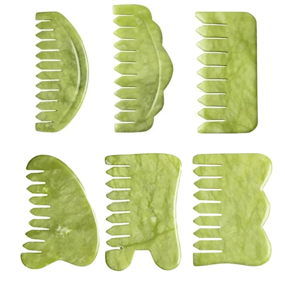 Gua Sha Board Jade Massage Comb Circolazione Sanguigna Spa Green Jade Comb Salon Supply Meridian Relax Head Massager Strumenti Di Bellezza