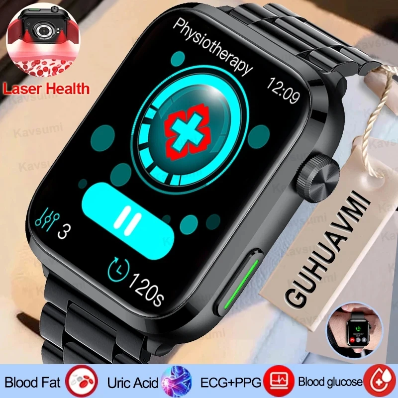 Nuovo Trattamento Laser Bluetooth Call Smartwatch Vetro Zaffiro Full Touch Screen Orologio Sportivo Blood Lipid Blood Glucose Smart Watch