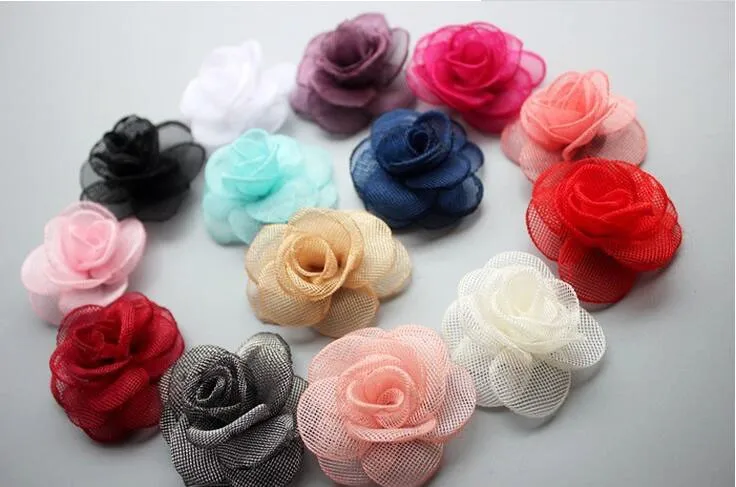100 Pz/Lotto 2 "Organza Bruciato Fiore Del Merletto Del Fiore Per Le Neonate Dei Capretti Dei Bambini Accessori Per Capelli Flat Pack