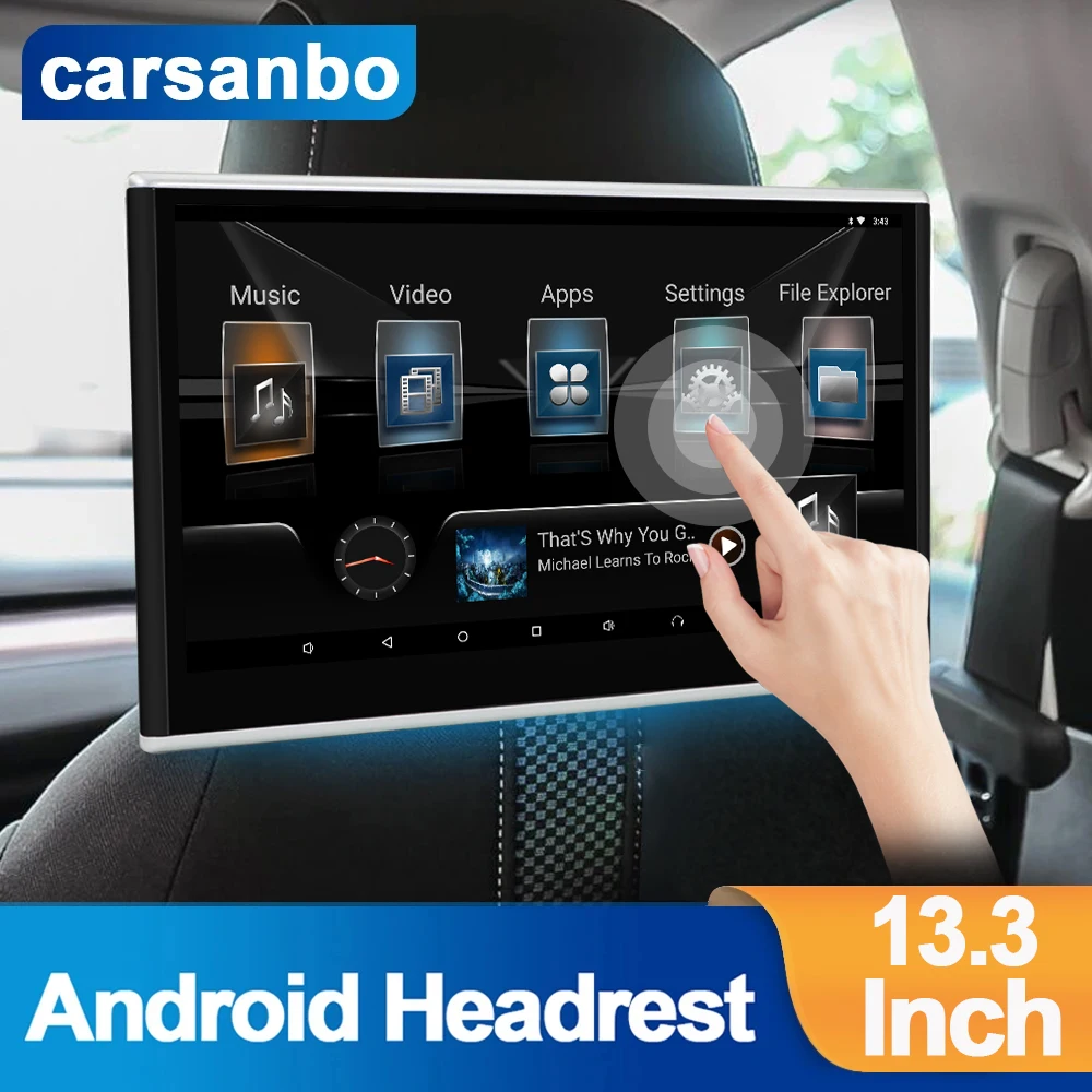 Carsanbo 13.3 ''Android Car Headrest Monitor Display Tv Wireless 1080P Wifi Bluetooth Airplay Tablet Multimedia Hdmi Videogiochi