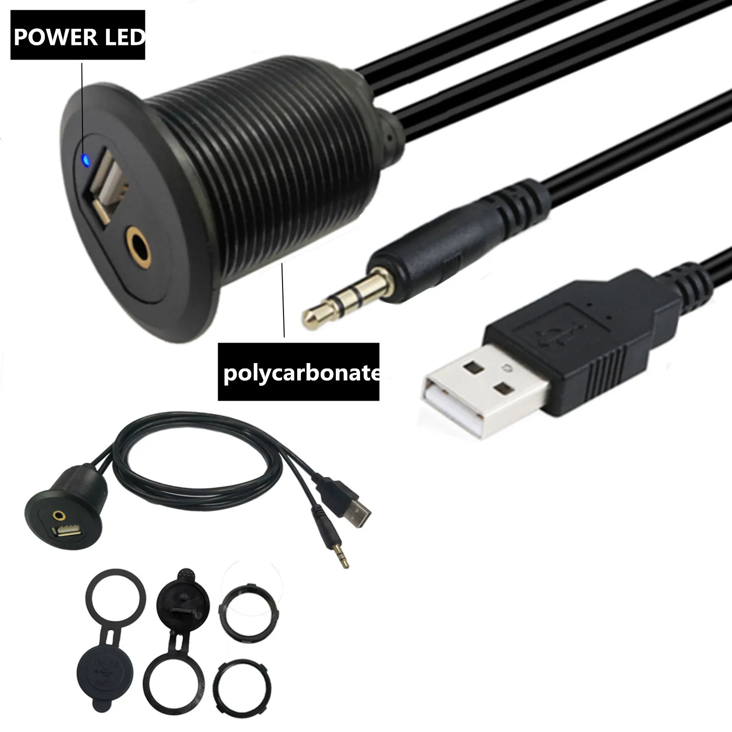 Prolunga Usb E Aux Da 3.5Mm Con Cavo Luminoso A Led, 1/8 Aux Car Bike Boat Motercycle Lead 1M/2M