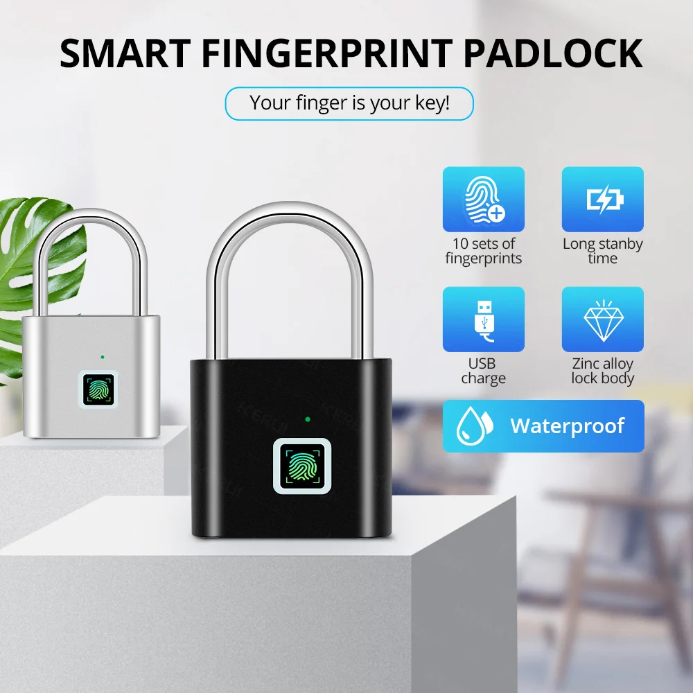 Kerui Smart Fingerprint Lucchetto Usb Ricaricabile Mini Size Finger Touch Lock Per Armadi Porta Armadietto Bici Serratura