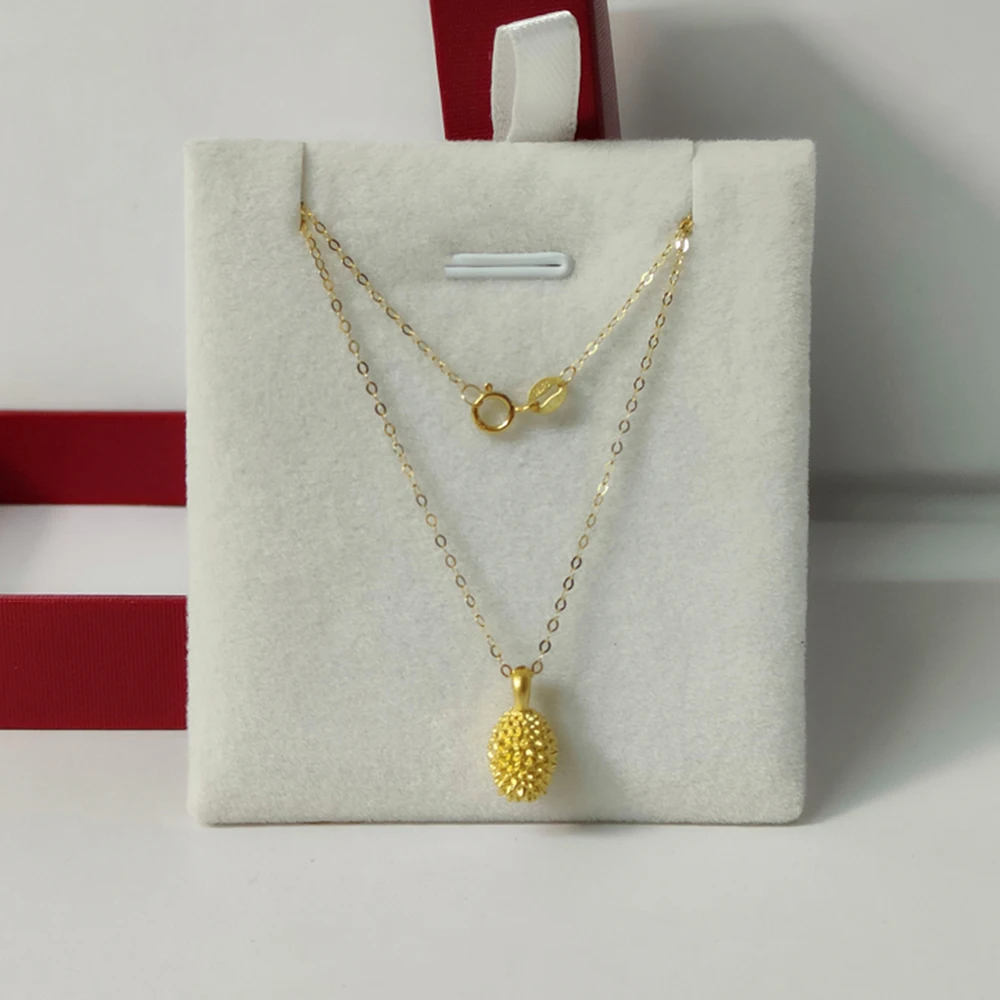 Vero Ciondolo Durian 3D In Oro Giallo 24 Carati Con Collana O Catena In Oro Giallo 18 Carati 17.7 "L