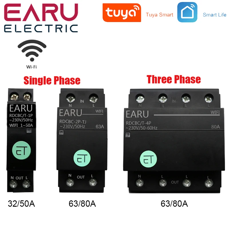 1P + N/3P + N Wifi Smart Circuit Breaker Ac100-240V/100-400V Smart Timer Relay Switch Smart House Telecomando Vocale Di Tuya App