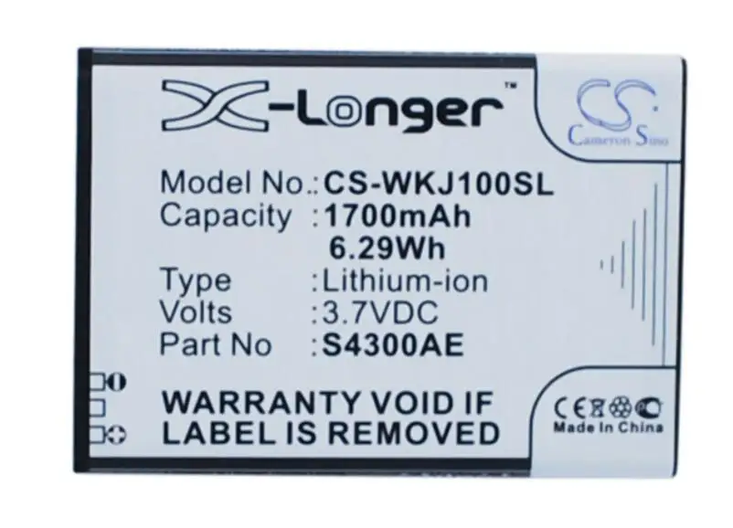 Batteria Cameron Sino 1700Mah Per Wiko Jimmy S4300Ae Mobile, Batteria Per Smartphone