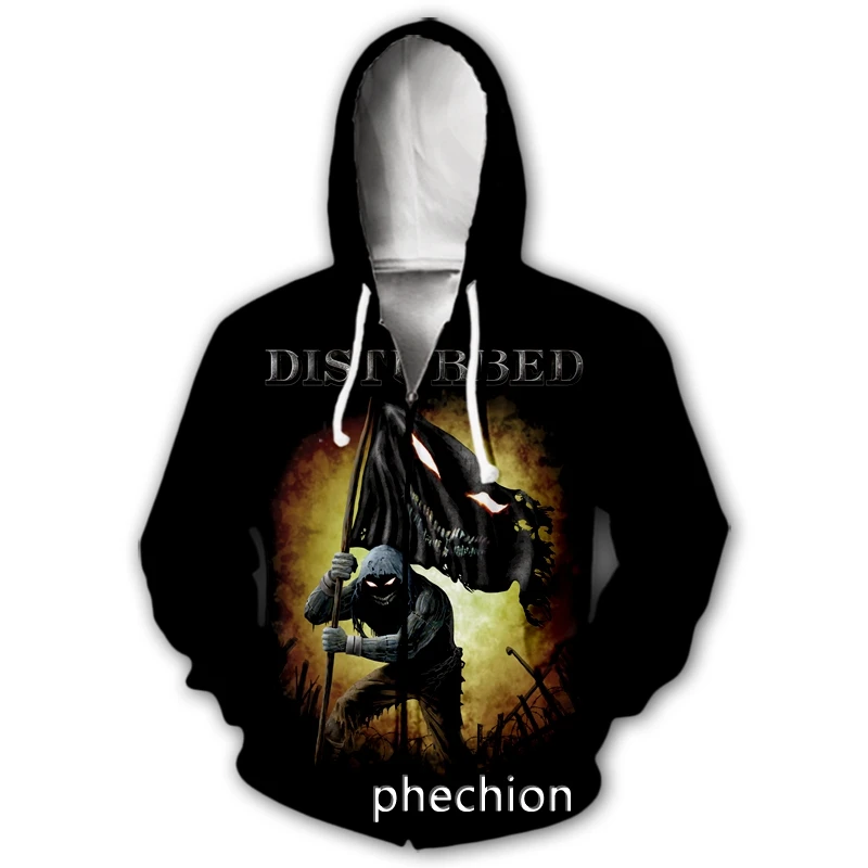 Phechion New Fashion Uomo/Donna Turbed Rock Band 3D Print Felpe Con Zip A Maniche Lunghe Casual Uomo Felpe Con Zip Sportive Allentate J26