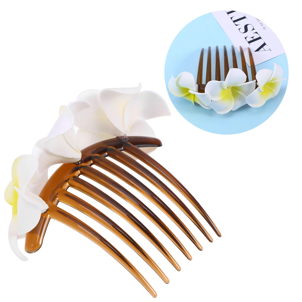 Pettine Per Capelli Da Sposa Plumeria Flower Fermagli Per Capelli Con Perle Fiore Hawaiano Fermagli Per Capelli Pettine Per Capelli Da Sposa Per, Bian