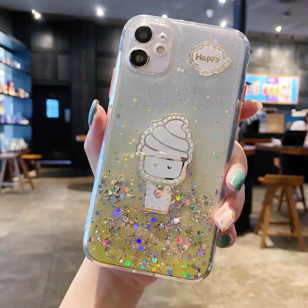 Custodia Glitter Sfumata Per Xiaomi Redmi K40 Pro 9I Note 10 Lite 8Pro 9Promax Poco F3 M3 X3 Swan Ice Cream Tpu Cover Posteriore Trasparente
