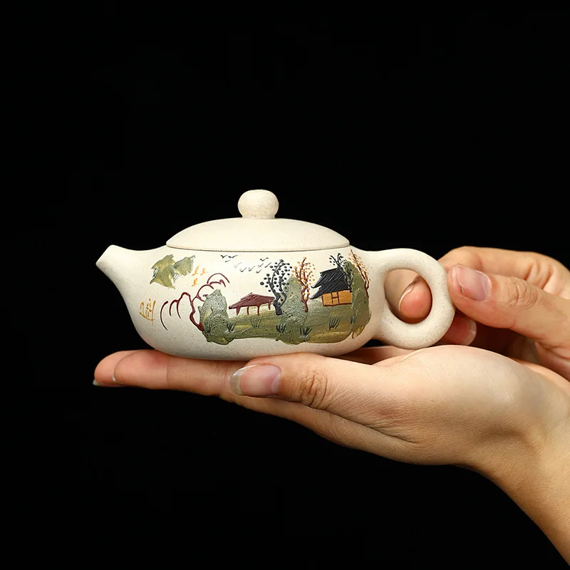 170Ml Yixing Purple Sand Pot Pure Handmade Teiera Home Tea Set White Duan Mud Flat Xishi Kungfu Tea Set