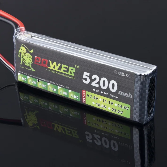 Lion Alimentazione 7.4 V 5200 Mah Lipo Batteria 30C Max 60C 2S Batteria 2S Lipo 7.4 V 5200 Mah 30C 2S Batteria Ai Polimeri Di Litio Per Rc Auto