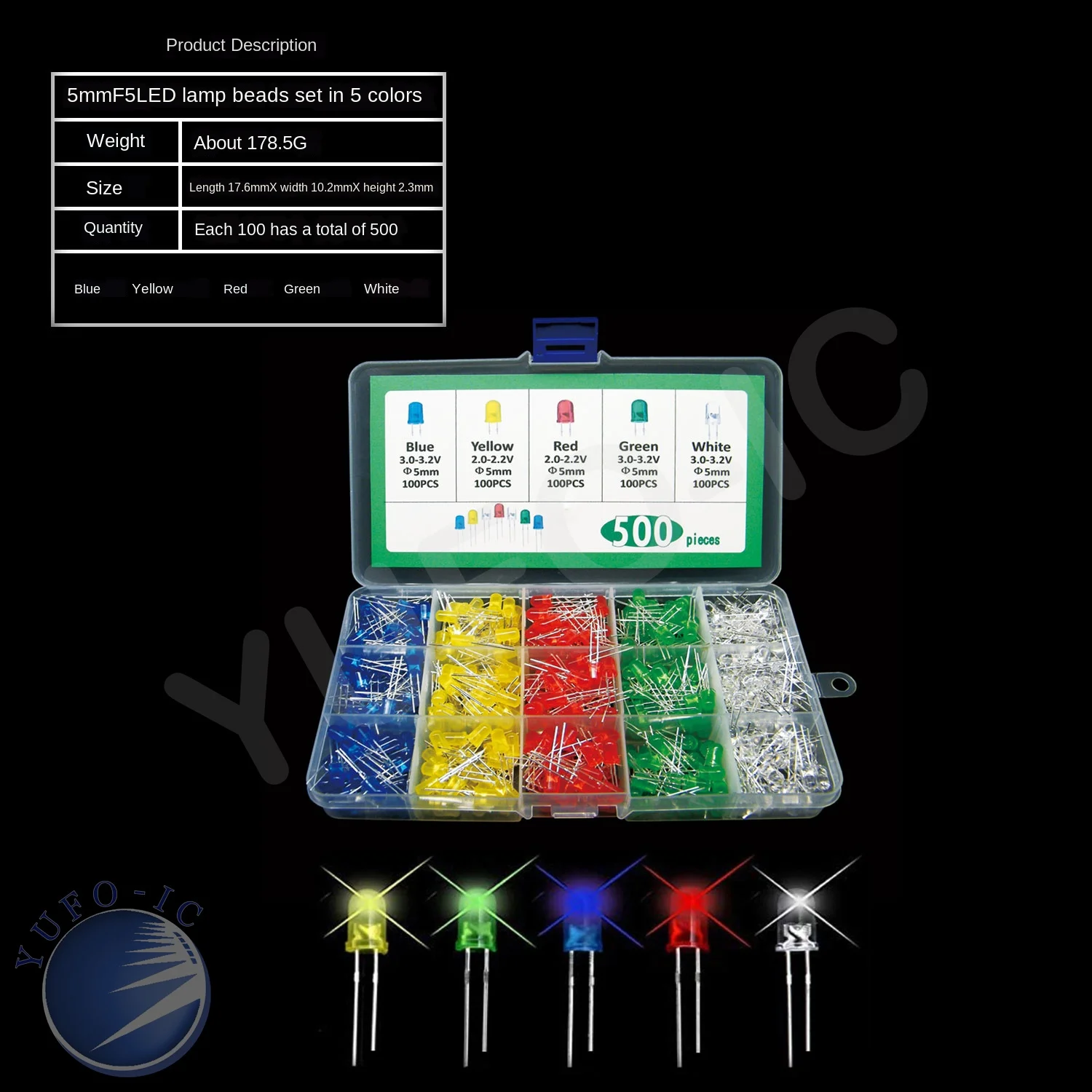 1 Scatola 500 Pz 5Mm Led = 5 Colori * 100 Pz Giallo Bianco Rosso Verde Blu 5 Valore Mix Colore Led Diodo Kit Ad Alta Luminosità F5Mm Assort