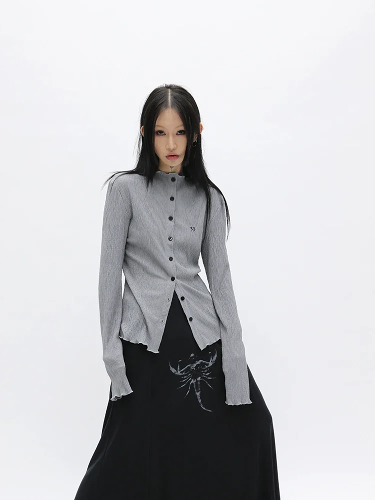 E-Girl Yamamoto Style Camicia Nera Camicetta Goth Estetica Scura Grunge Giapponese Emo Alt Clothes Design Plissettato Goth Shirt Y2K