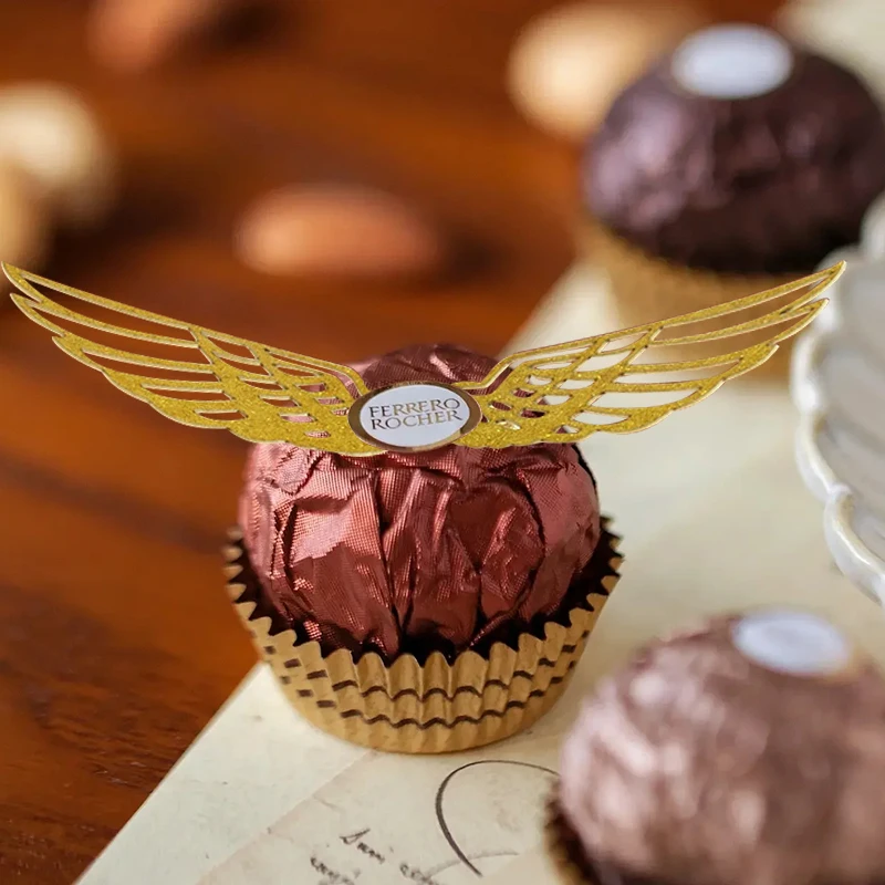 50Pcs Gold Wings Chocolate Wizard Topper Paper Hollowed Wing Candy Cupcake Decor Wedding Birthday Party Cake Decoration