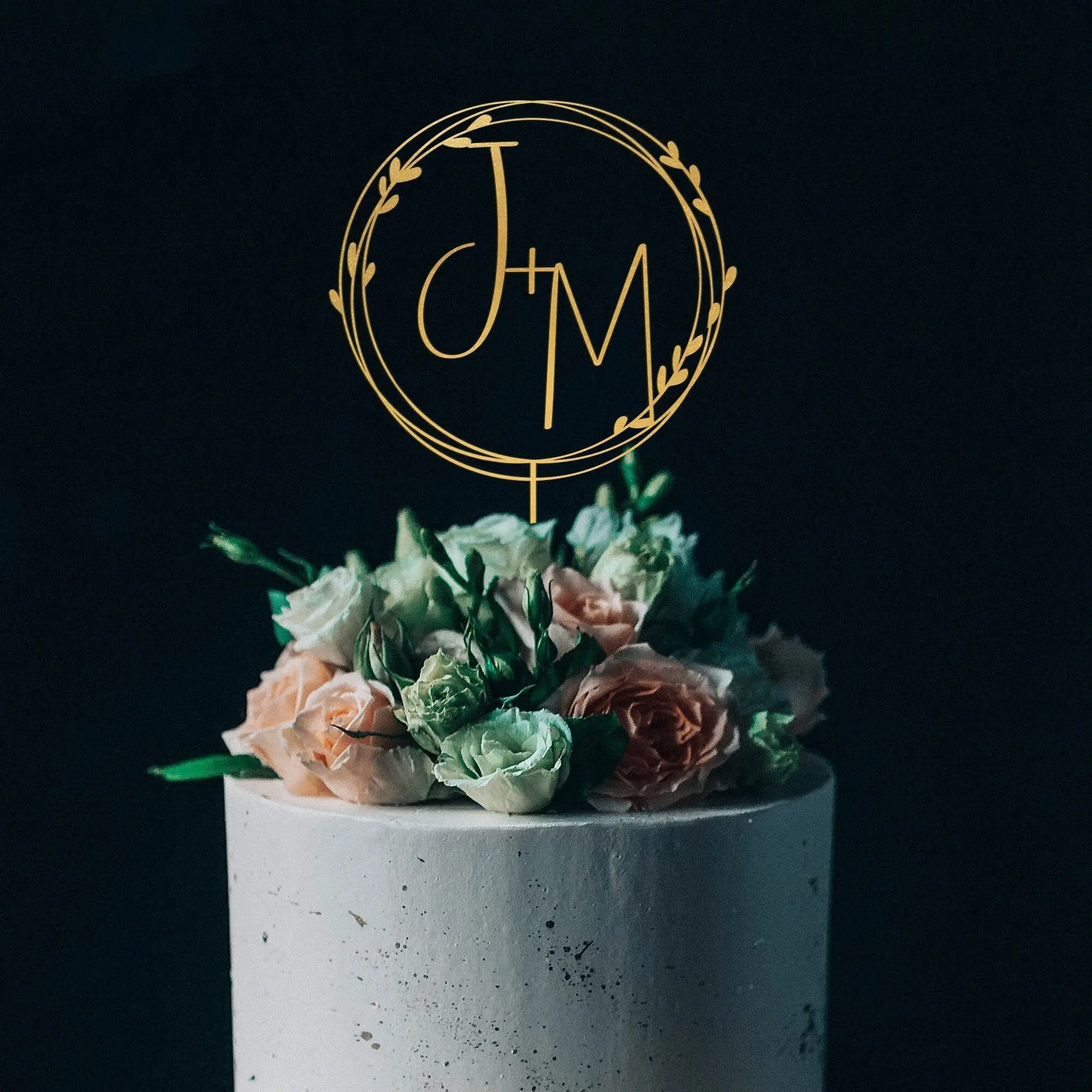 Personalizzato Personalizzato Personalizzato Cake Topper Iniziali Oro Monogramma Matrimonio Mr E Mrs Acrilico Legno Cake Topper Rustico Anniversario B