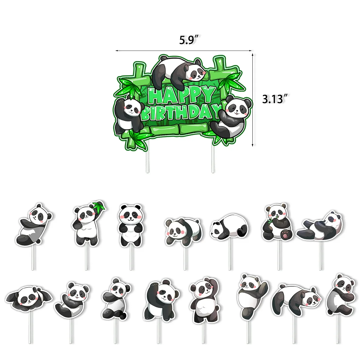 16 Pezzi Panda Tema Festa Di Compleanno Decorazioni Per Torte Bamboo Panda Cake Inserti Happy Birthday Cake Toppers