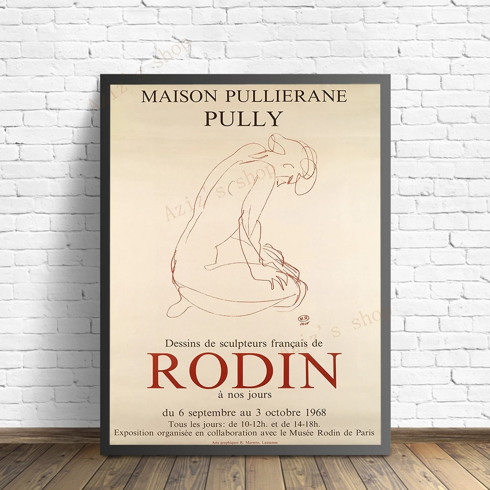 Rodin Vintage Exhibition Poster Canvas Painting Wall Picture Mid-Century Modern Art Print Paris Museum Wall Decor Frameless