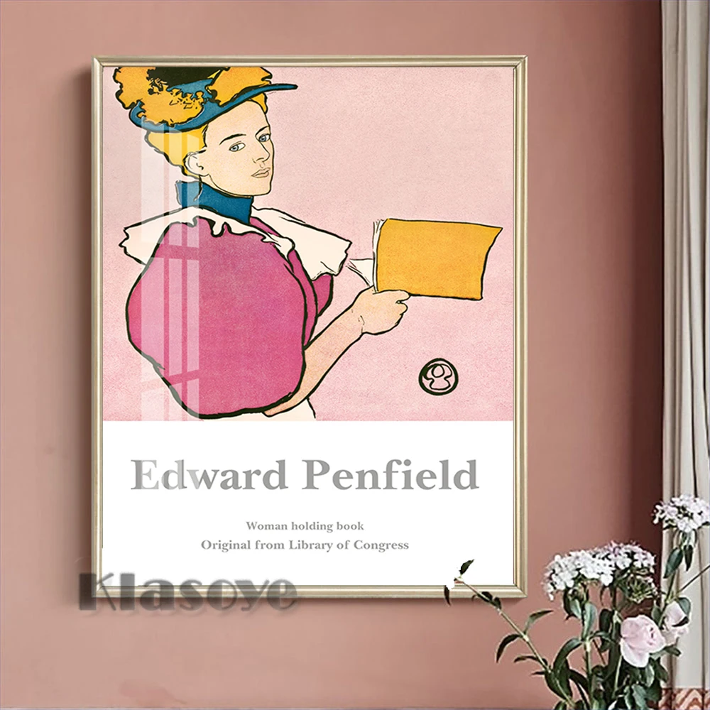 Edward Penfield Illustrazione Mostra Museo Poster Donna Azienda Libro Arte Vintage Tela Pittura Galleria Wall Picture Decor