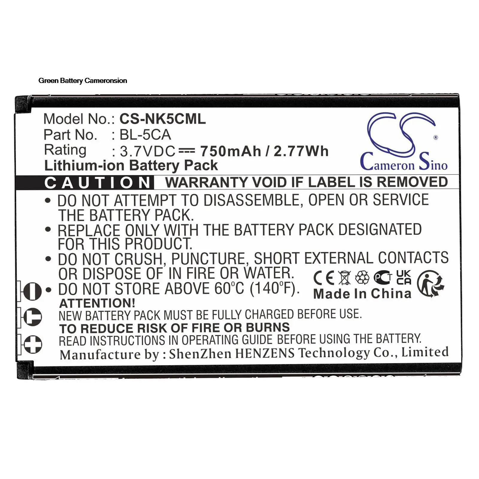 Greenbattery Camreosino 750Mah Mobile,Smartphone Per Lamtam,Sonstige,Olympia,Uniscope,Wintec,Vibo,Teltonika,Bbk, Dect, Zikom,Nokia