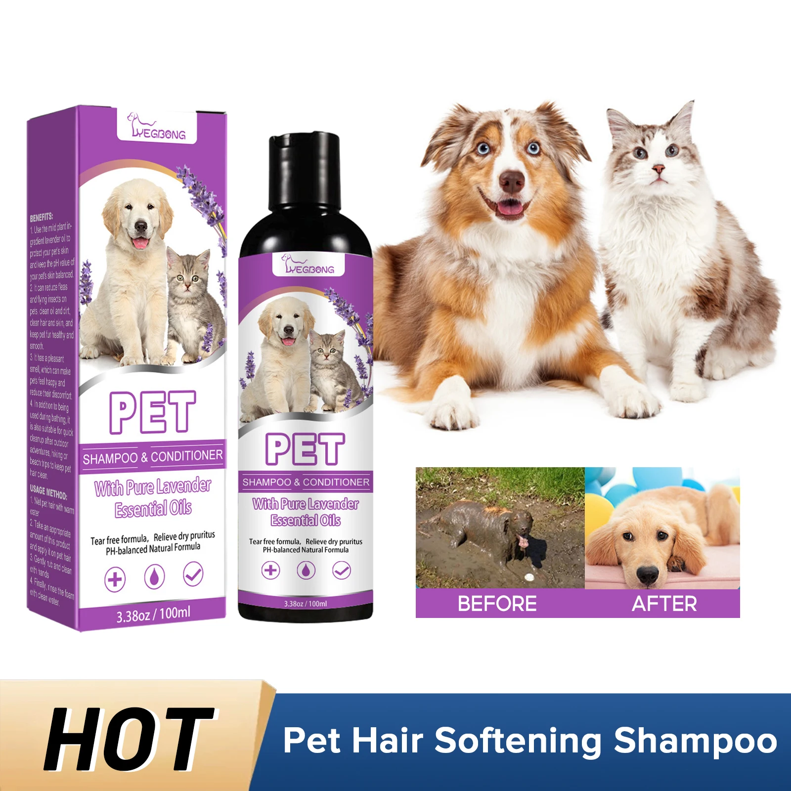 Pet Shampoo Puppy Hair Addolcimento Kitten Body Wash Dry Pruriginoso Sollievo Dalla Pelle Idratante Capelli Rimuovi Odore Anti Acaro Cat Shower Gel