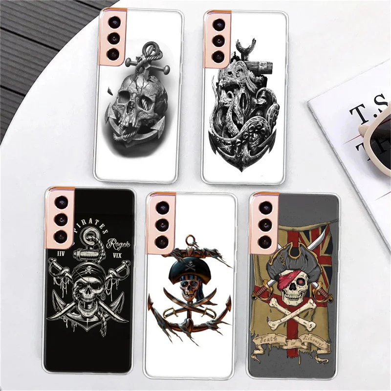 Pirate Anchor Skeleton Phone Case Per Samsung S21 Fe S20 Plus Galaxy S24 S23 S22 Ultra Capa S10 S10E S9 S8 S7 Edge Cover Tpu Fun