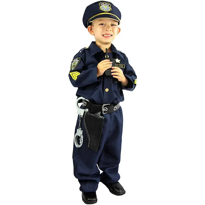 Deluxe Cute Officer Costume Di Polizia Bambini Bambino Ragazzo Halloween Carnival Party Performance Fancy Dress Uniform Outfit Cosplay