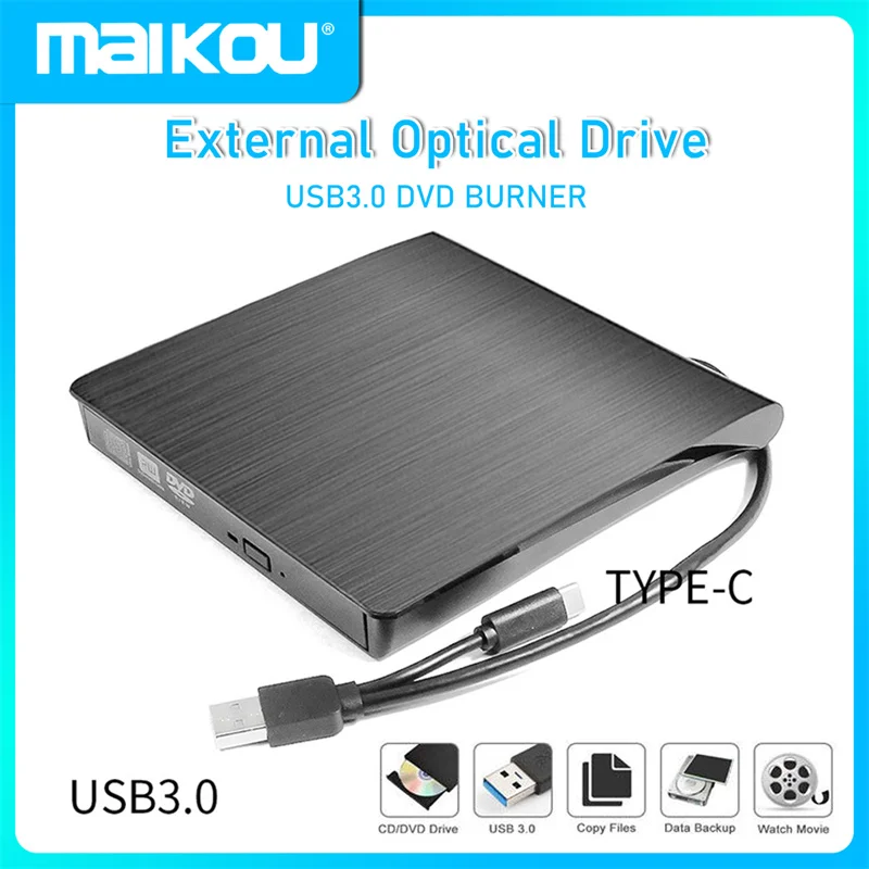 Type-C Usb 3.0 Unità Esterna Dvd Cd Computer Dvd-Rom 8X Cd-Rom 24X Masterizzatore Writer Recorder Per Windows Laptop Desktop