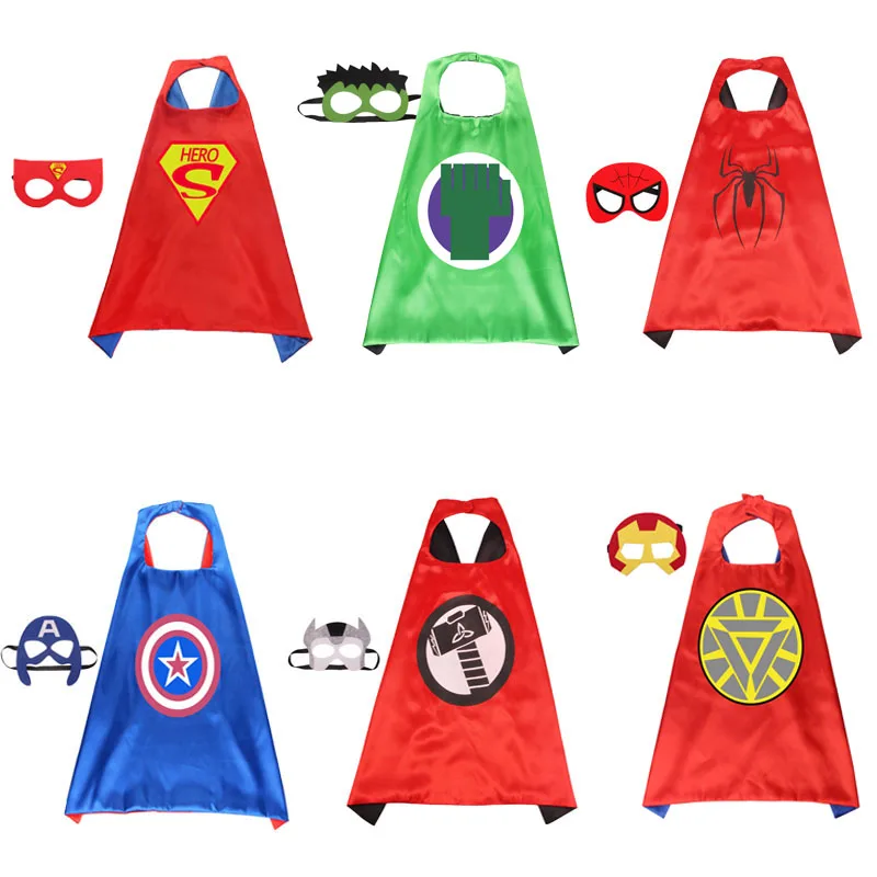 Marvel Superhero Capes For Kids Spiderman Captain America Thor Hulk Cosplay Mantello Maschera Set Halloween Carnival Party Capes