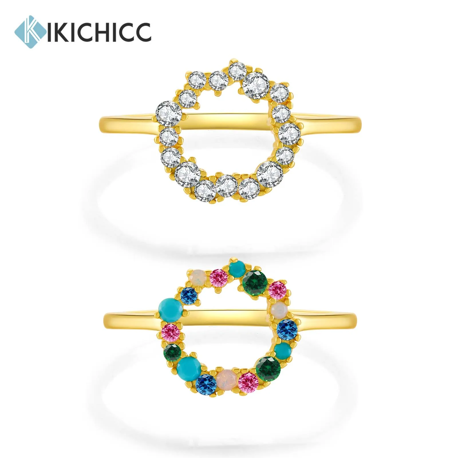 Kikhichc 100% 925 Sterling Silver Sparkle Tutti Frutti Ring18K Oro Colorato Arcobaleno Cz Zircone Guadalupo Semplice Anello Gioielli