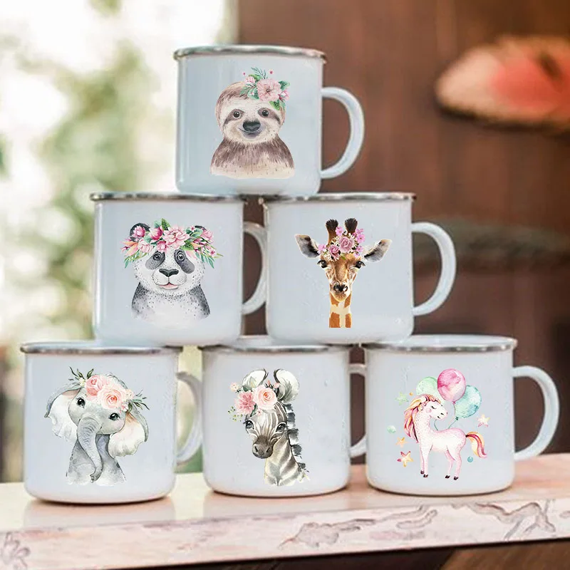 Cute Animal Letter Print Mugs Creative Glass Coffee Tea Cup Drinks Dessert Breakfast Milk Cup Tazze Smaltate Manico Bicchieri Regali