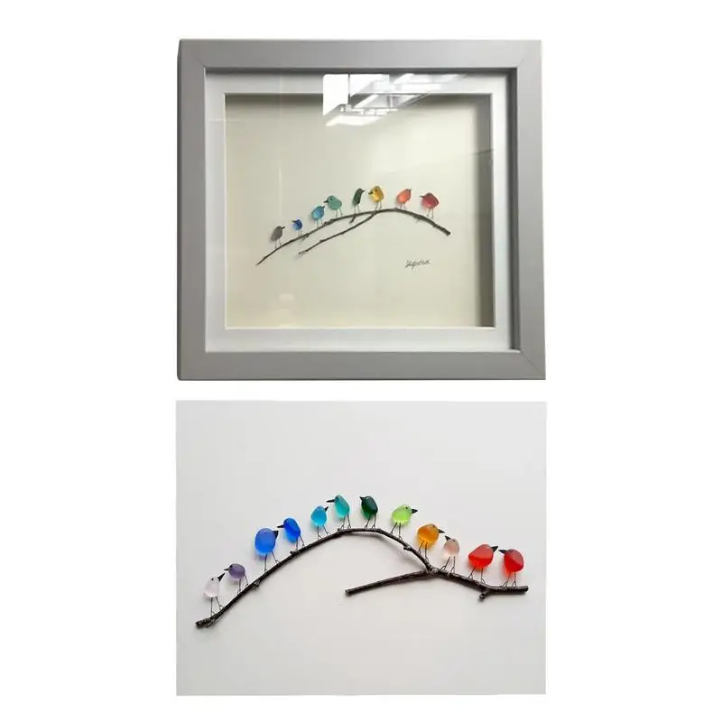 Sea Glass Birds Wall Art Sea Glass Branch Rainbow Birds Picture Hangable Bird Ornaments Home Decor Per Uffici Home Bedroom