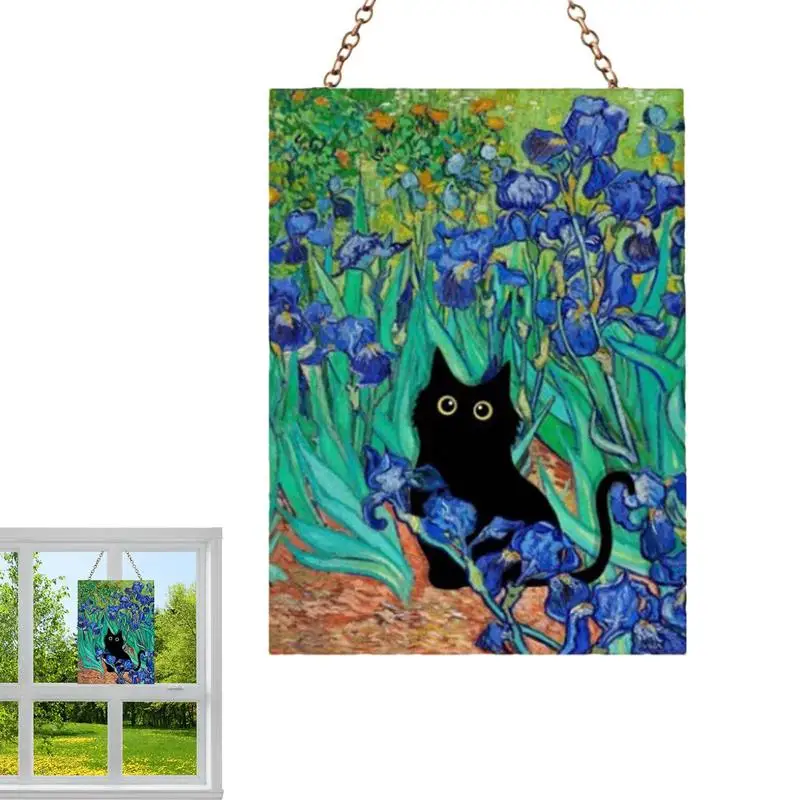 Cat Stained Glass Hang Acrilico Cat Ornament Cat Window Sun Catcher Decorazione Decorazioni Per Animali Ornamento Per Truck Window Home