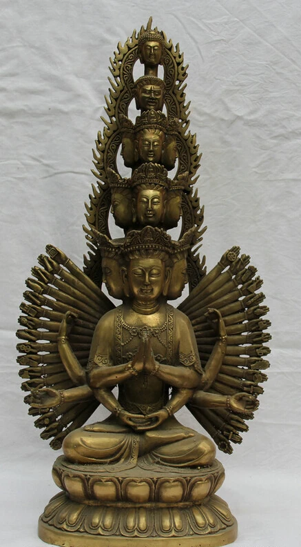 Bronzo Da Collezione S1795 20 "Tibet Buddismo Ottone 1000 Arms Avalokiteshvara Di Dea Kwan-Yin Statue