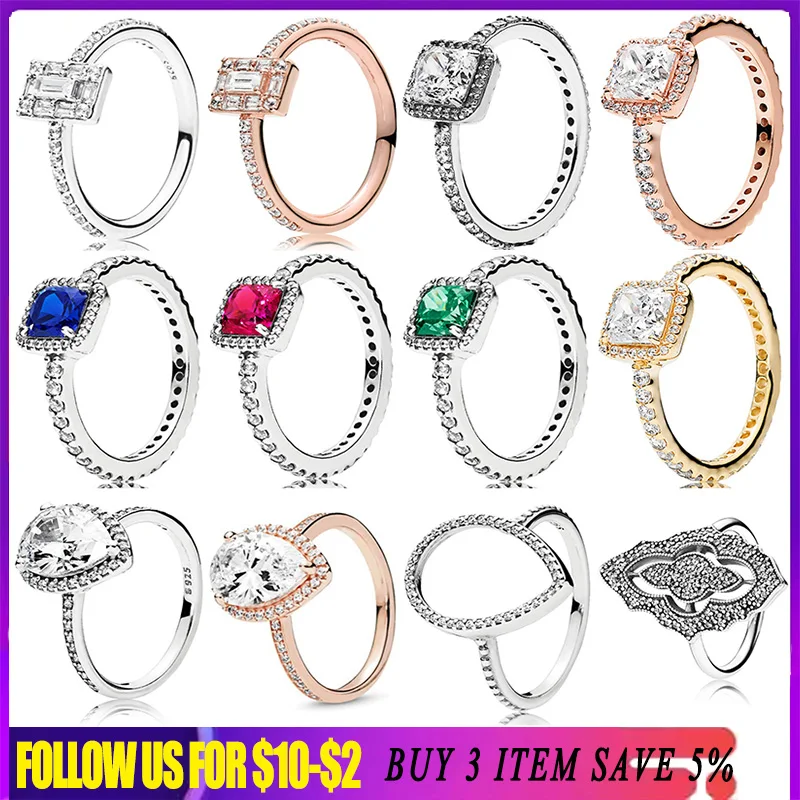 925 Sterling Silver Rose Gold Anillo Blue Square Sparkle Sparkling Teardrop Halo Ring Per Le Donne Gioielli Originali Regalo Di Fidanzamento