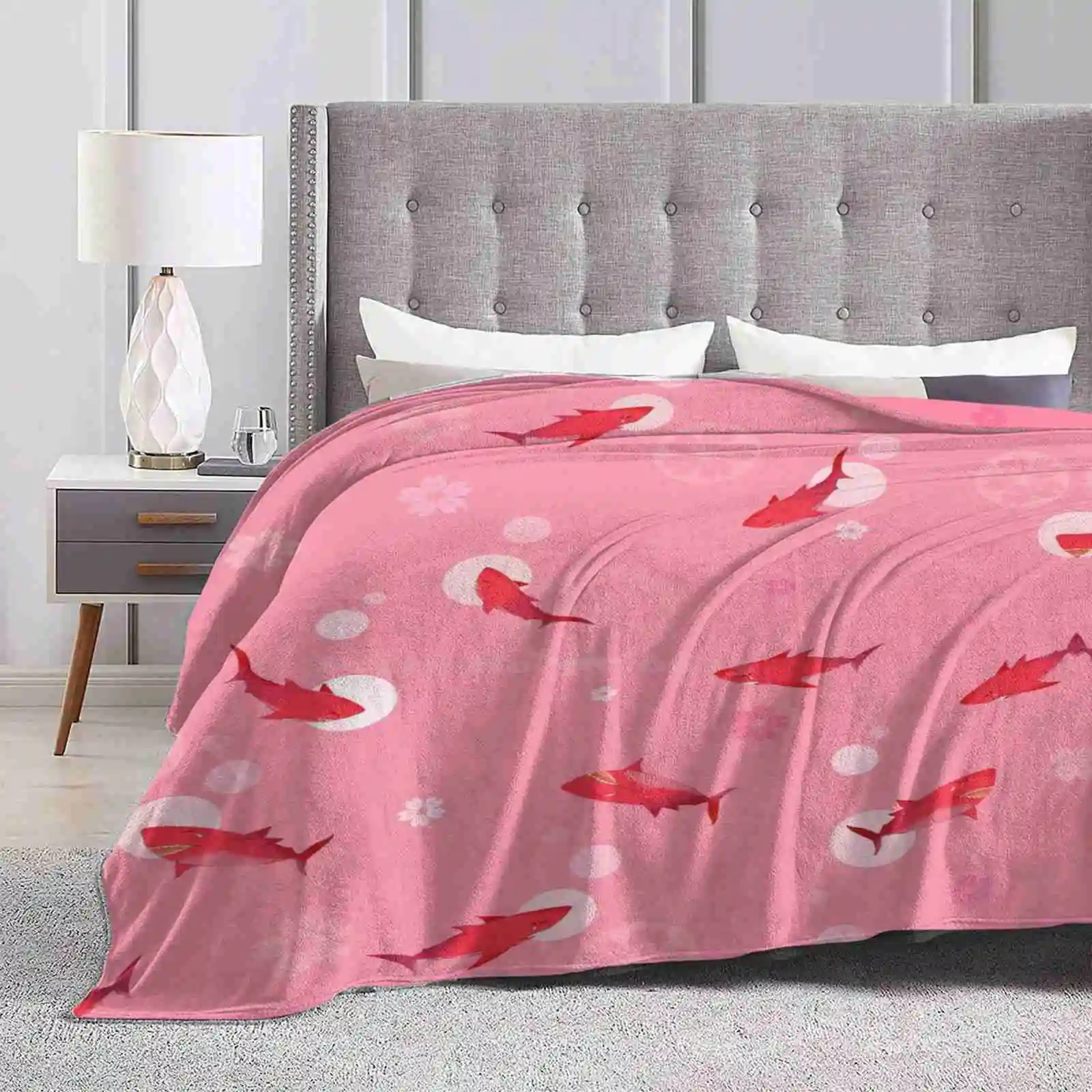 Sakura Shark Soft Warm Throw Coperta Sea Life Great White Shark Cartoon Shark Sakura Cherry Blossom Free Matsuoka Rin Rin