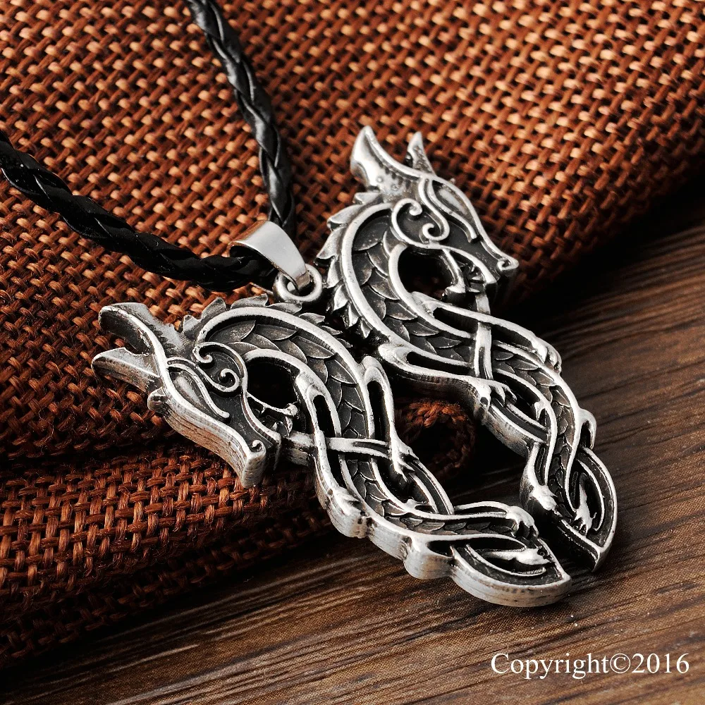 10Pcs Legendary Viking Collana Amuleto Mammen Style Large Double Dragon Collana Nordic Talisman