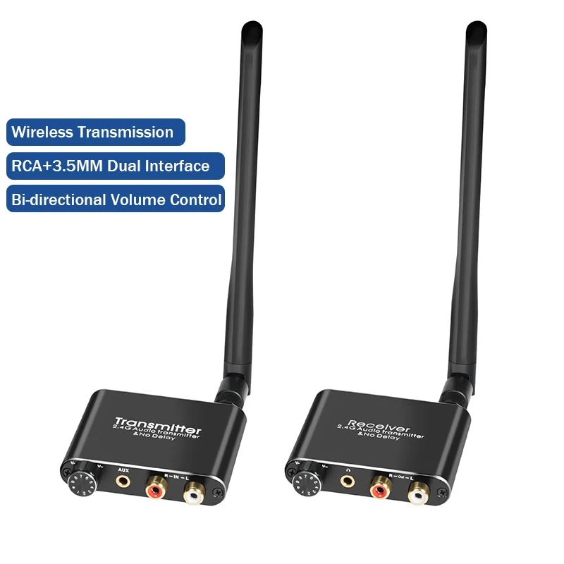 Kit Ricevitore Trasmettitore Audio Wireless Da 50M 2.4G Wireless R/L Rca + Ricetrasmettitore Extender Audio Da 3.5Mm Per Altoparlante Subwoofer Cd Pc