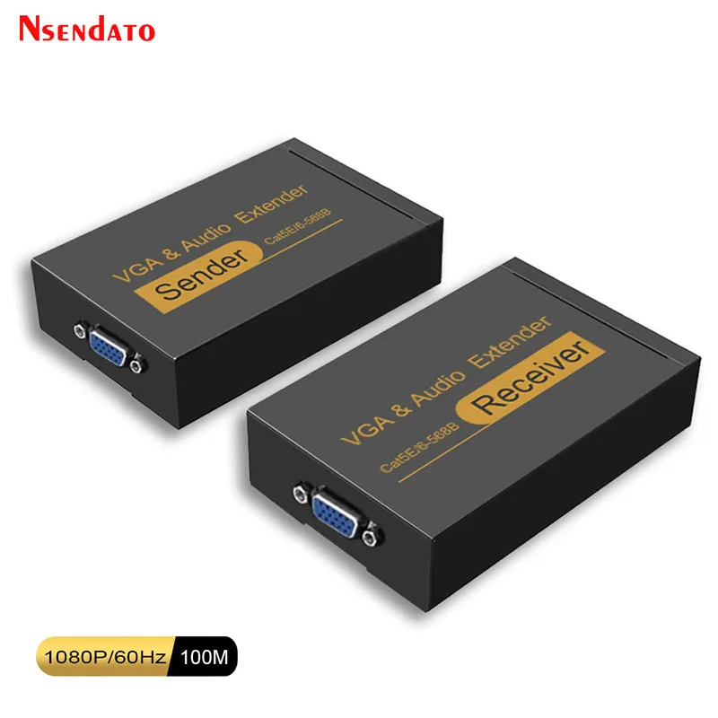 1080P Vga Extender Sender Ricevitore 100M Con Audio Su Cat 5E/6 Rj45 Adattatore Ethernet Eu Usa Plug Per Monitor Proiettore Hdtv