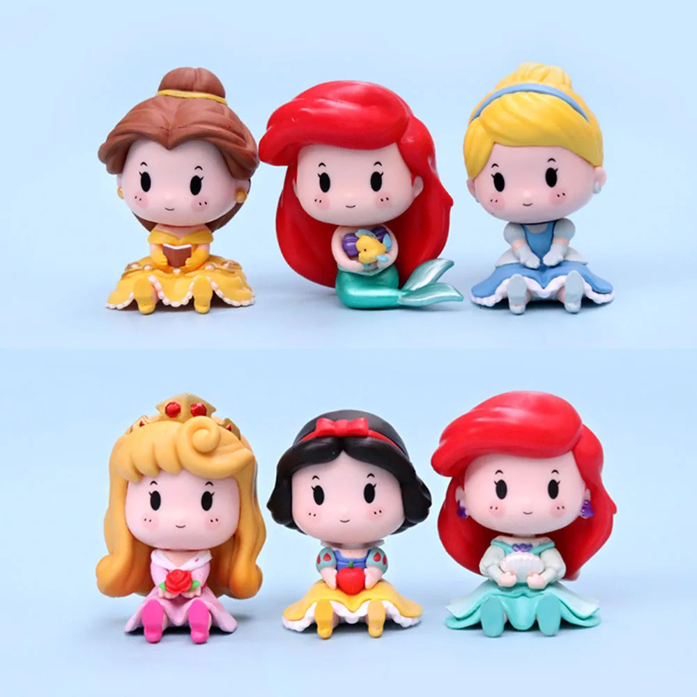 6 Pz/Set Disney Princess Model Doll Biancaneve Ariel Cute Cartoon Doll Ornament Gift Q Version Pvc Figurine Giocattoli Per Bambini Car Decor