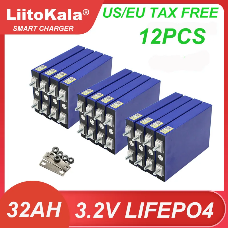 12 Pz Liitokala 3.2V 32Ah 5C Batteria Lifepo4 Litio Per Fai Da Te 12V E-Bike Scooter Sedia A Rotelle Rv Auto Golf Carrelli Batterie Tax Free