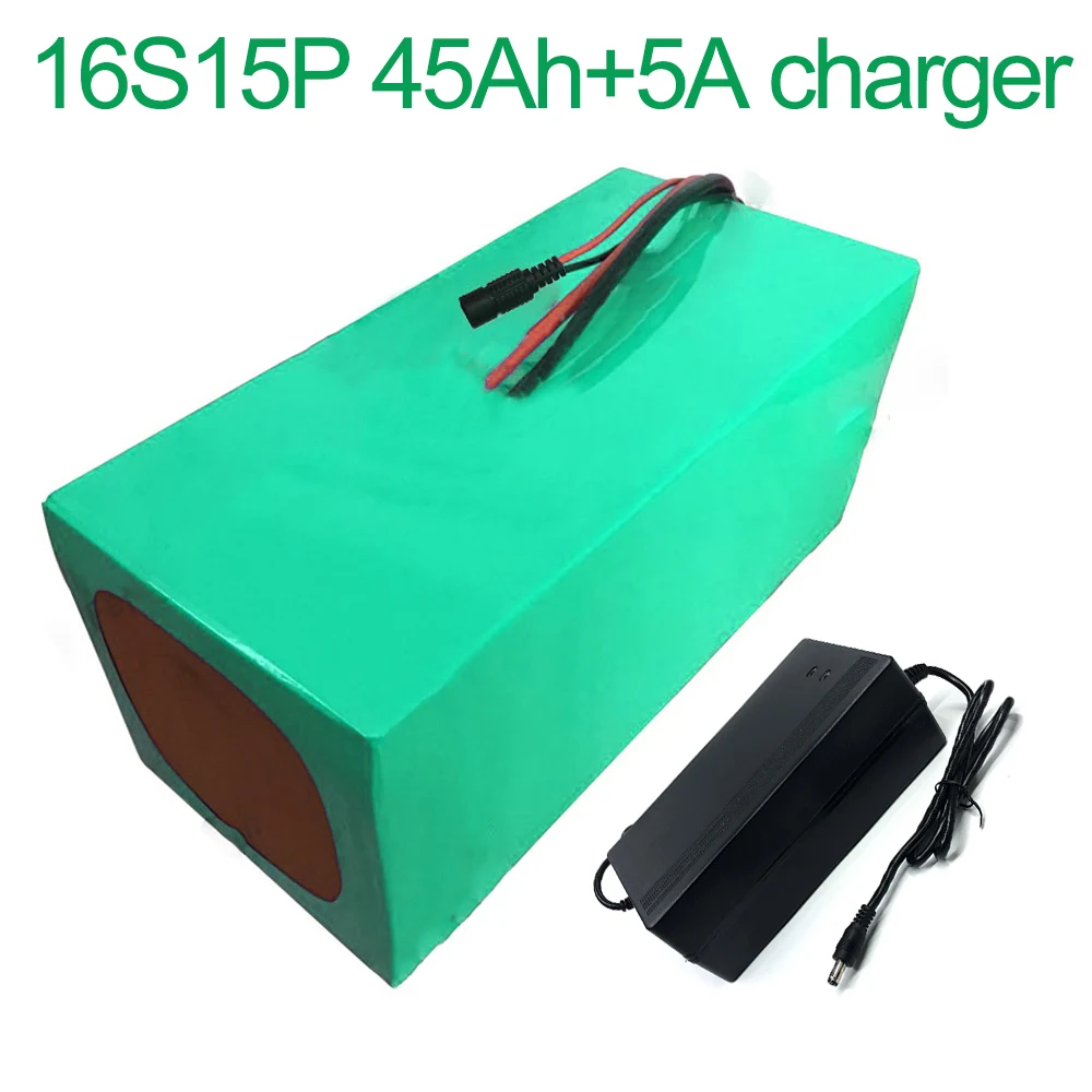 Con 5A Caricabatteria 60V 45Ah 16S15P 18650 Batteria Li-Ion Elettrico A Due A Tre Ruote Del Motociclo Della Bicicletta Ebike 320*170*140 Millimetri