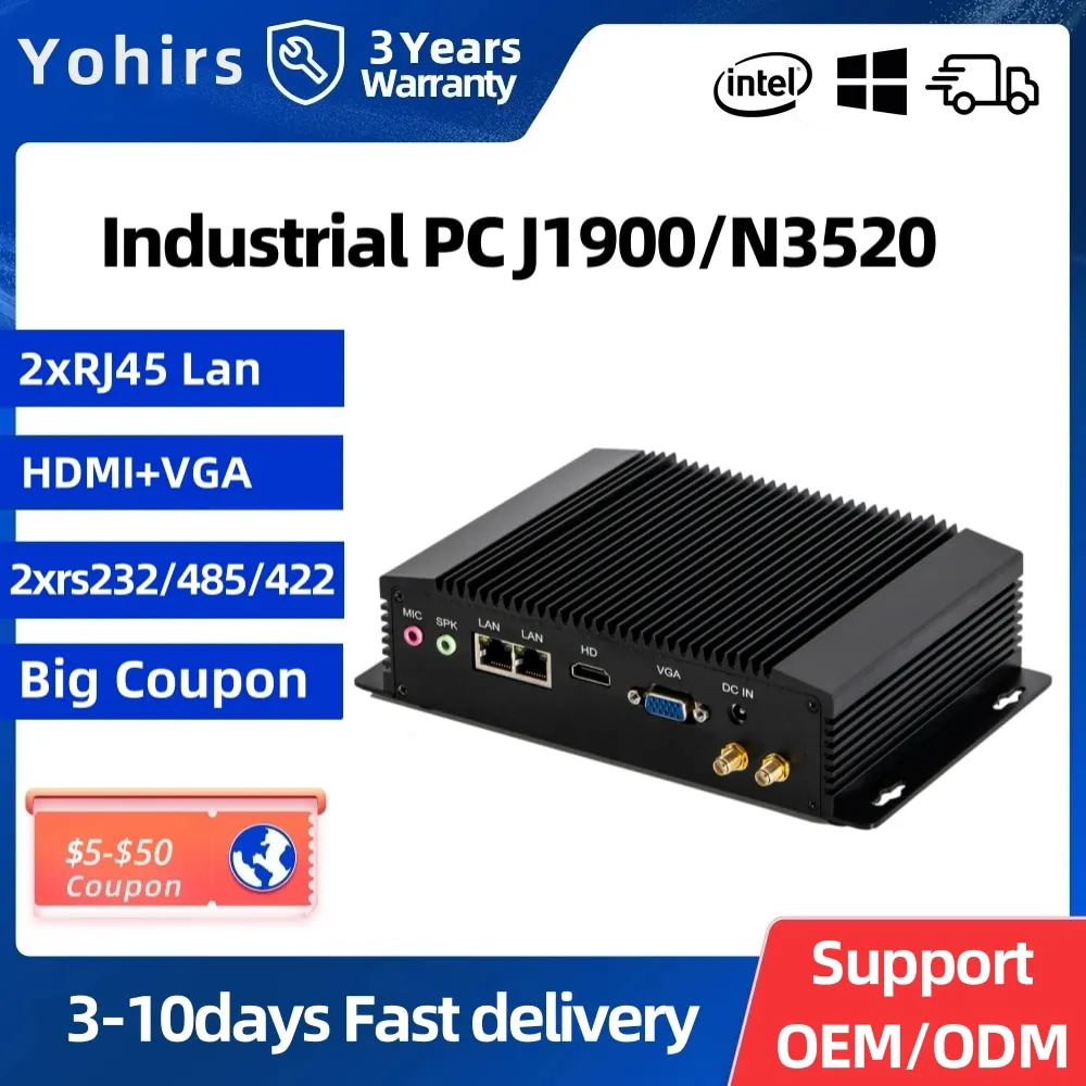 Yohirs Mini Pc Industriale Pentium N3520 N2920 Computer Senza Ventola 2 * Lan 2 * Com Rs232/422/485 6 * Usb Micro 3G 4G Slot Per Sim Card Wifi
