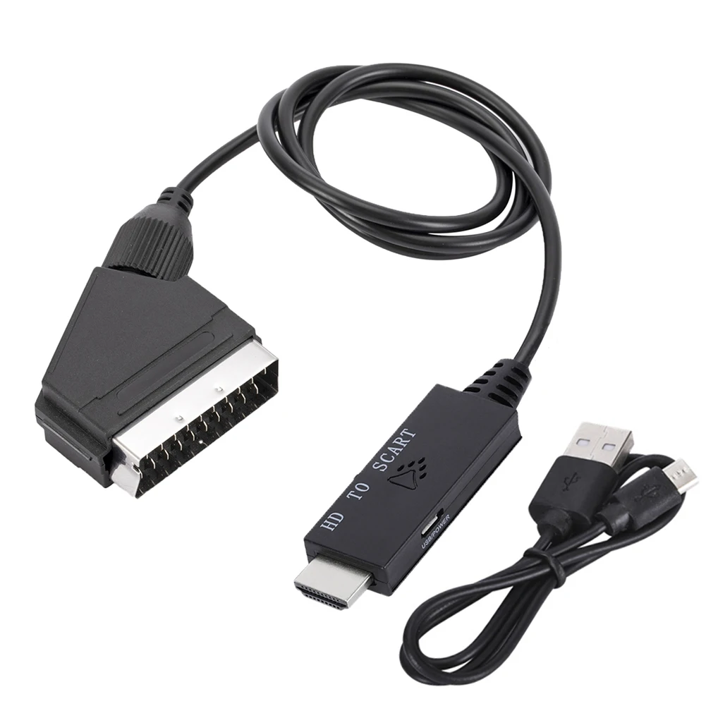 Convertitore Audio Video Compatibile Da Scart A Hdmi Hd 1080P Con Cavo Usb Ingresso Scart A Adattatore Cavo Di Uscita Compatibile Con Hdmi