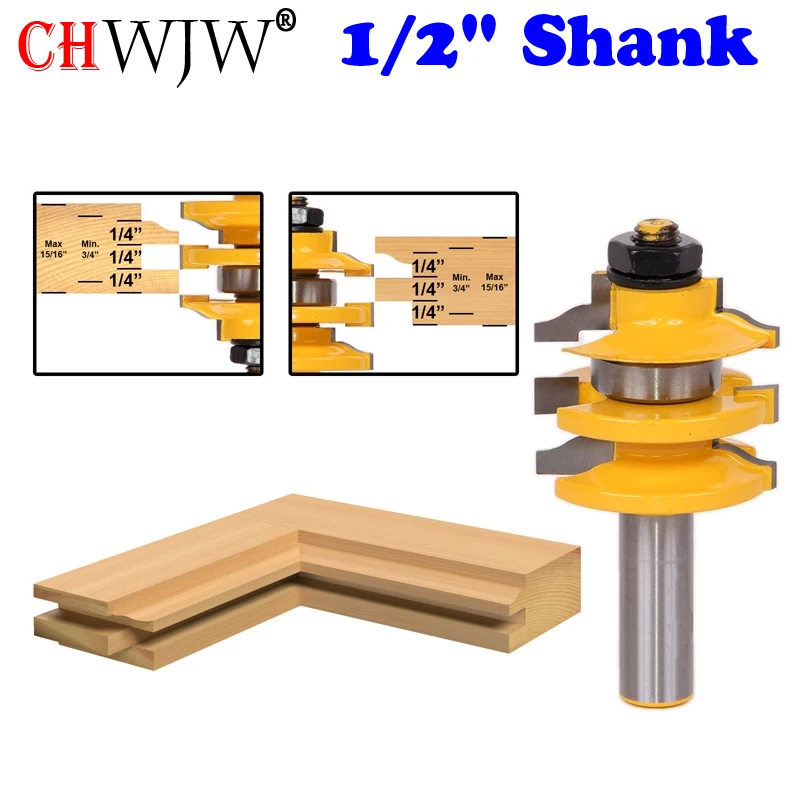 1 Pz 1/2 "Shank Rail & Stile Strumento Di Taglio Del Legno Lavorazione Del Legno Frese Router Bit Ogee Impilati-Chwjw 12121