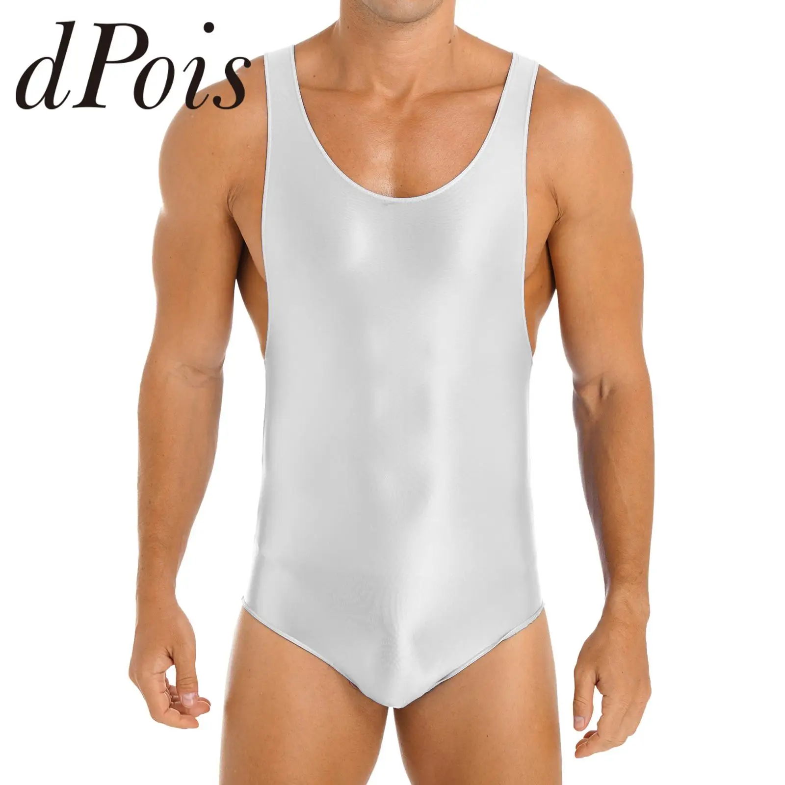 Mens Lucido Di Un Pezzo Elastico Body Senza Maniche Ginnastica Body Skinny Tuta Wrestling Canotta Homme Costumi Da Bagno Sportwear