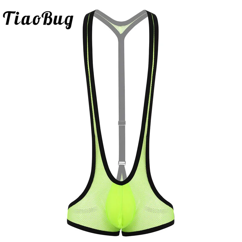 Sexy Men One Piece Sheer Fishnet Y-Back Bulge Pouch Sospensorio Intimo Body Tute Wrestling Singlet Costumi Da Bagno Body