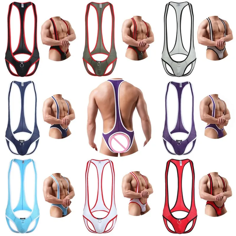Mens Sexy One Piece Body Sport Gym Fitness Backless Tuta Wrestling Singlet Body Bulge Pouch Sexy Sospensorio Intimo