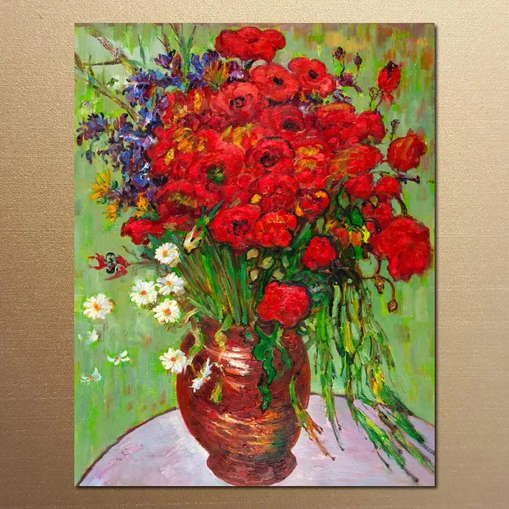 Fiori Impressionisti Canvas Art Red Poppy Van Gogh Painting Famous Still Life Handmade Modern Artwork Kitchen Room Office Decor
