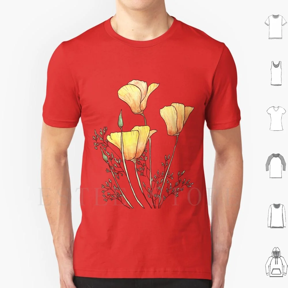 California Poppy T Shirt Fai Da Te Grande Formato 100% Cotone California Papavero Papavero Fiori Selvatici Fiori Arancioni Fiori Gialli Floreale