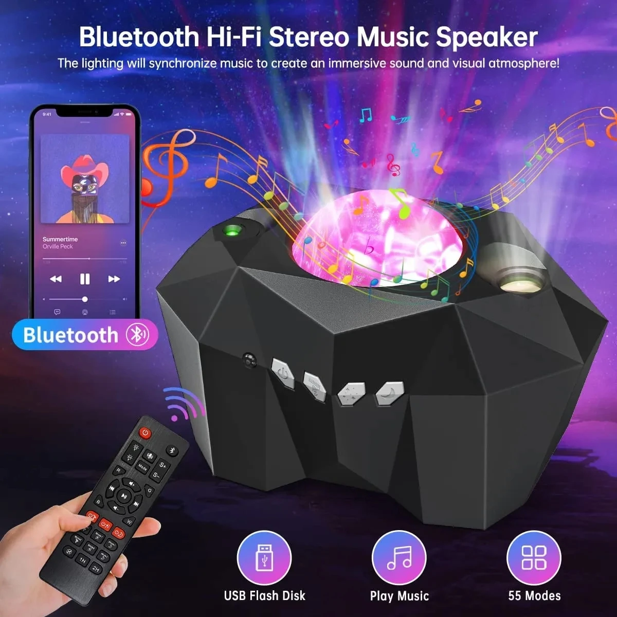Star Projector 3 In 1 Galaxy Night Light Projector Altoparlante Musicale Wireless Aurora Moon Starry Per Bambini Baby Teen Adulti