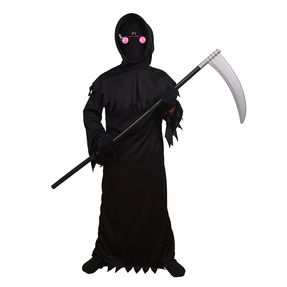 Halloween Horror Skeleton Ghost Red Eye Death Costume Falce Dark Messenger Costume Kids Suit